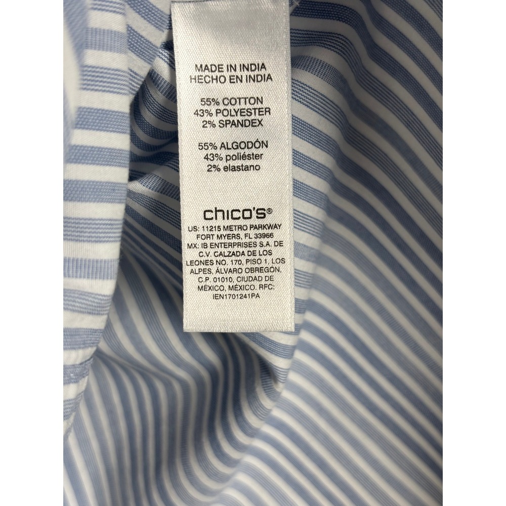 Chico's Blue White Striped Bell Sleeve Ruffle Button Down Shirt Size 1 Medium - Picture 5 of 6